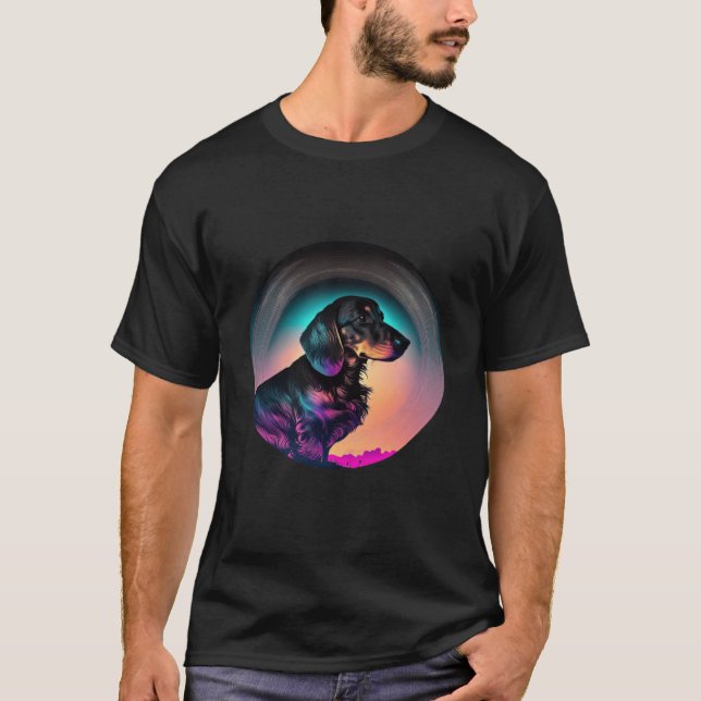 Dachshund Synthwave 80s Retrowave Aesthetic T-Shirt (Vorderseite)