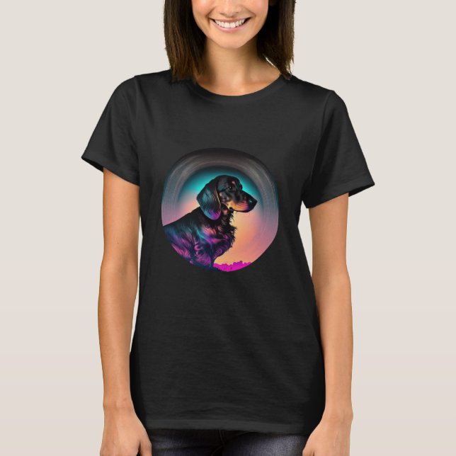 Dachshund Synthwave 80s Retrowave Aesthetic T-Shirt (Vorderseite)