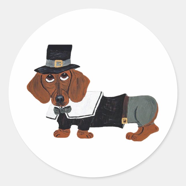 Dachshund Thanksgiving Pilger Runder Aufkleber (Vorderseite)