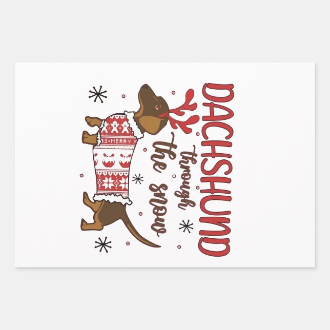 Dachshund Through The Snow Christmas Dog Lover Geschenkpapier Set (Vorderseite)