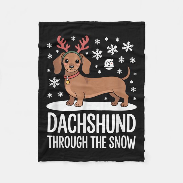Dachshund Through The Snow Cute Reindeer Christmas Fleecedecke (Vorderseite)