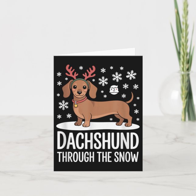 Dachshund Through The Snow Cute Reindeer Christmas Karte (Vorderseite)