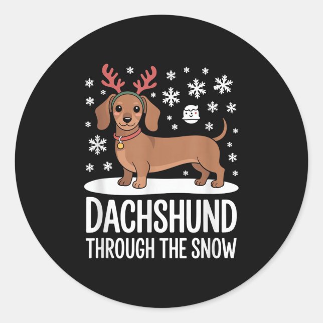 Dachshund Through The Snow Cute Reindeer Christmas Runder Aufkleber (Vorderseite)