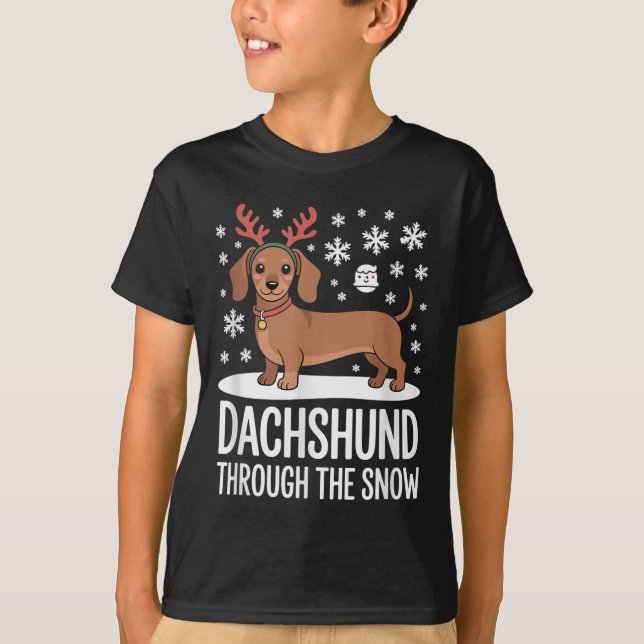 Dachshund Through The Snow Cute Reindeer Christmas T-Shirt (Vorderseite)