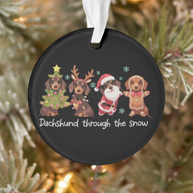 Dachshund Through The Snow Funny Christmas Dogs Ornament (Baum)
