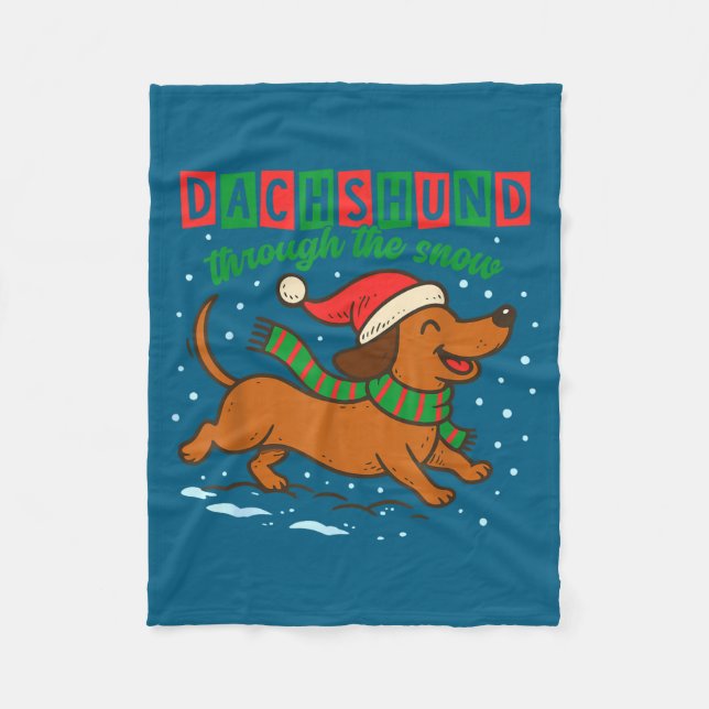 Dachshund Through The Snow Funny Christmas Wiener  Fleecedecke (Vorderseite)