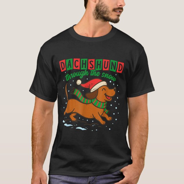 Dachshund Through The Snow Funny Christmas Wiener  T-Shirt (Vorderseite)