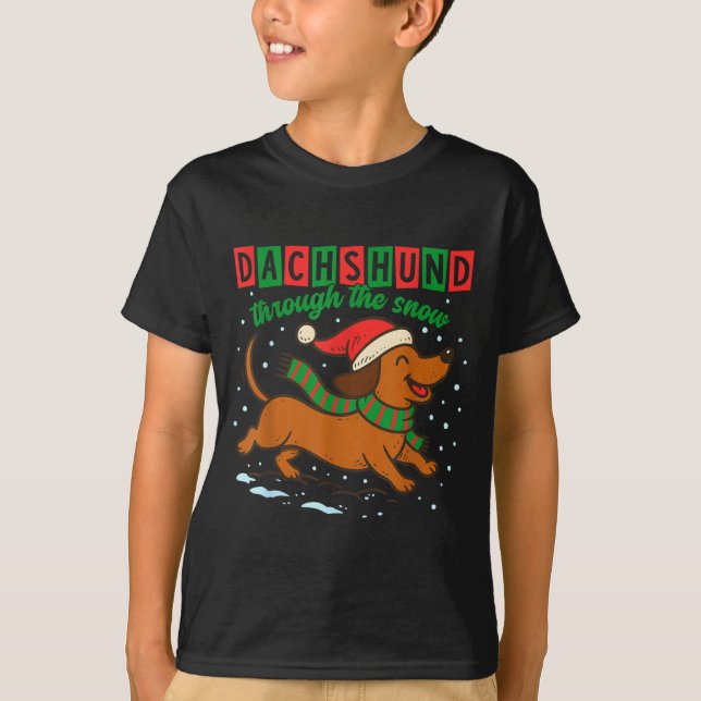 Dachshund Through The Snow Funny Christmas Wiener  T-Shirt (Vorderseite)
