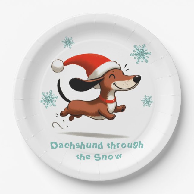 Dachshund through the Snow puppy dog Christmas Pappteller (Vorderseite)