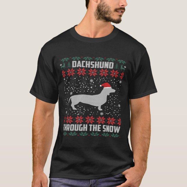 Dachshund Through The Snow Ugly T-Shirt (Vorderseite)