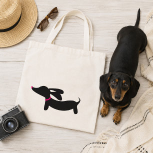 Dachshund-Tragetasche Schwarz + Rosa Akzente Tragetasche