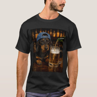 Dachshund trinkt Bier Lustiger Hund Meme Vintage T-Shirt