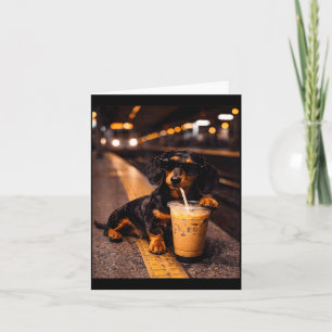Dachshund trinkt Eiskaffee lustiges Tier Meme Karte