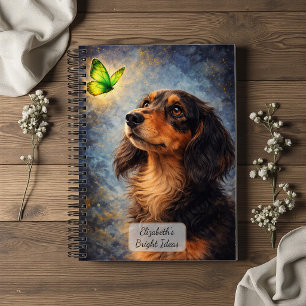 Dachshund und grüne Schmetterlinge Notizbuch