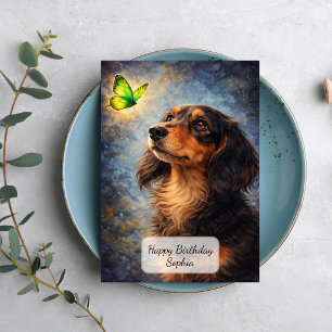 Dachshund und grüner Schmetterling Karte