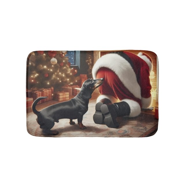 Dachshund und Weihnachtsmann  Badematte (Vorderseite)