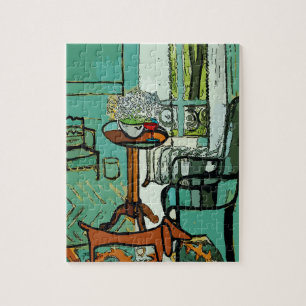 Dachshund und Wein in grünen Zimmerplakaten Puzzle