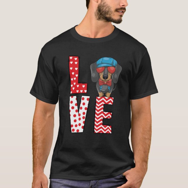 Dachshund Valentines Day Love Valentine Cute Heart T-Shirt (Vorderseite)