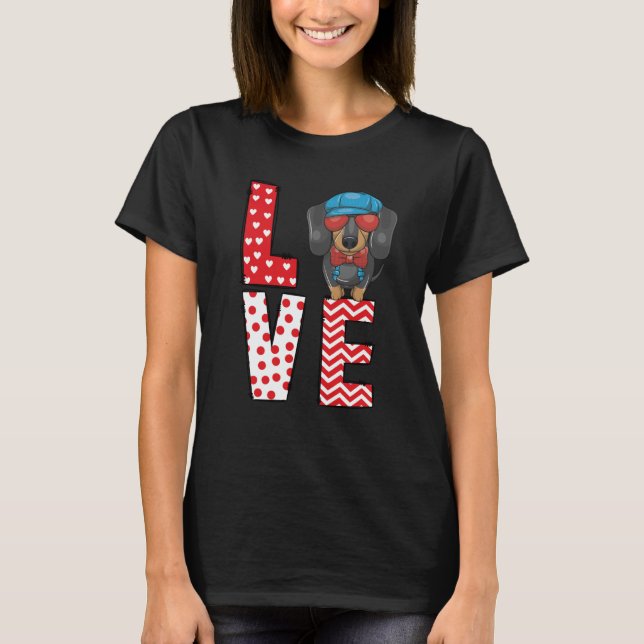 Dachshund Valentines Day Love Valentine Cute Heart T-Shirt (Vorderseite)