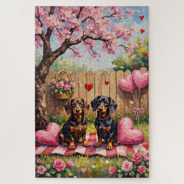 Dachshund Valentinstagskunst Puzzle (Vertikal)