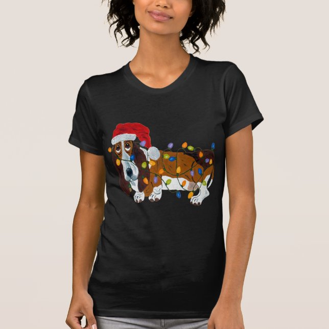 Dachshund verwirrt in den Weihnachtslichtern T-Shirt (Vorderseite)