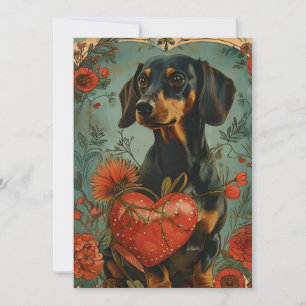 Dachshund Vintage Valentinstag  Feiertagskarte