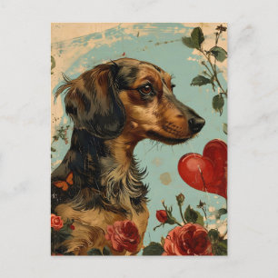 Dachshund Vintage Valentinstag Postkarte