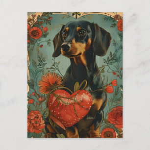 Dachshund Vintage Valentinstag Postkarte