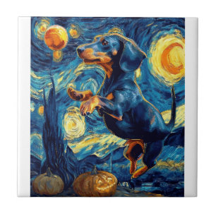 Dachshund von Van Gogh Sternennacht Halloween Lust Fliese