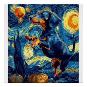 Dachshund von van gogh Sternennacht Halloween Lust Poster