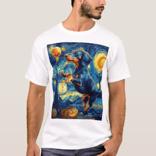 Dachshund von van gogh Sternennacht Halloween Lust T-Shirt