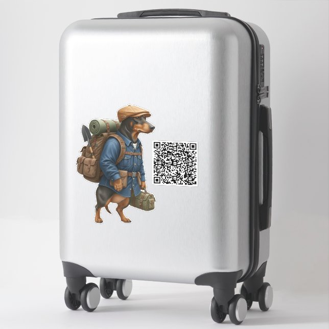 Dachshund Wanderer + QR Code Aufkleber (Koffer)