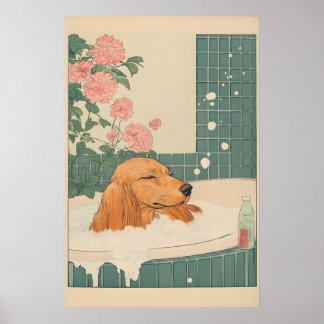 Dachshund-Wandkunst im japanischen Stil, Badezimme Poster