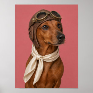 Dachshund-Wandkunst — Vintage-Aviator-Pilot-Hund Poster