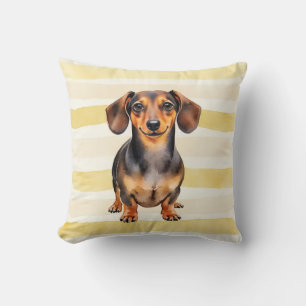 Dachshund-Wasserfarbe-Warm-Streifen-Kunst Kissen
