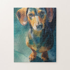 Dachshund-Wasserfarbenporträt Puzzle