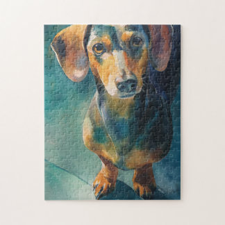Dachshund-Wasserfarbenporträt Puzzle