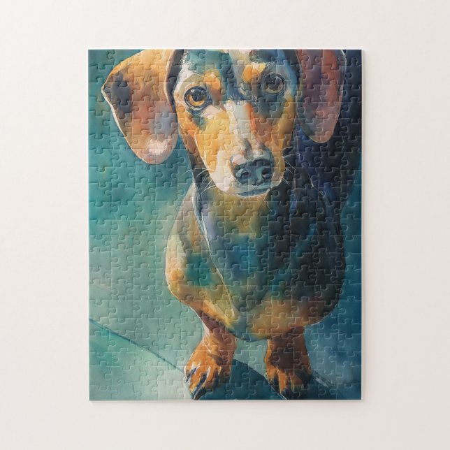 Dachshund-Wasserfarbenporträt Puzzle (Vertikal)