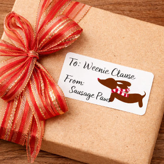Dachshund Wearing a Warm Scarf Christmas Gift Tags Adressaufkleber
