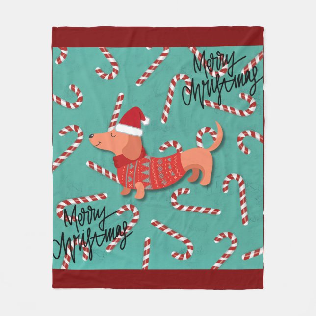 Dachshund Weihnachten Fleecedecke (Vorderseite)
