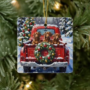 Dachshund Weihnachten Rotes Lastwagen Urlaub Keramikornament