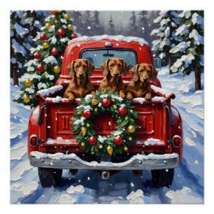 Dachshund Weihnachten Rotes Lastwagen Urlaub Poster