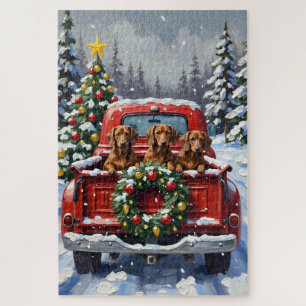 Dachshund Weihnachten Rotes Lastwagen Urlaub Puzzle