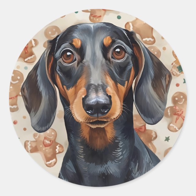 Dachshund Weihnachten Runder Aufkleber (Vorderseite)