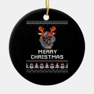 Dachshund-Weihnachts-Pullover-Übergroßes T-Shirt Keramik Ornament