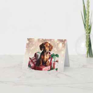 Dachshund Weihnachts-Welpen-Grußkarte Karte