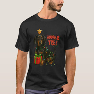 Dachshund-Weihnachtsbaum-Lichter Woofmas Lustig Wi T-Shirt