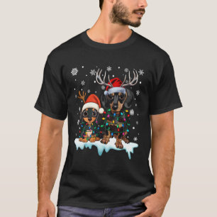 Dachshund Weihnachtsbeleuchtung Santa Hut Rentier T-Shirt