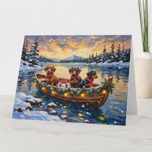 Dachshund-Weihnachtsboot-Feiertag Karte