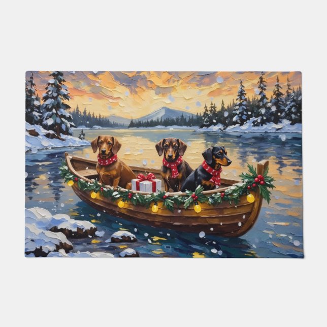 Dachshund Weihnachtsboot Urlaub Fußmatte (Vorderseite)